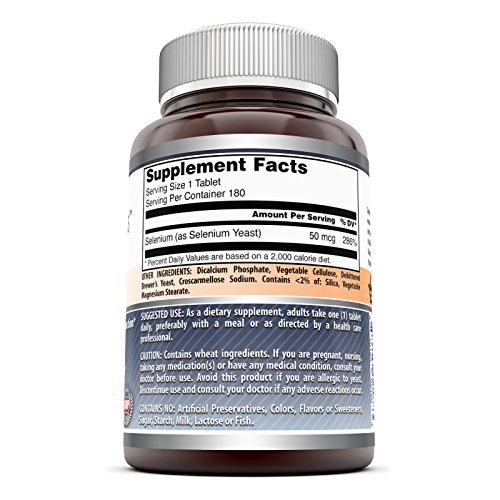 Amazing Formulas Selenium * 50mcg Natural Selenium Yeast * 180 Tablets (Non-GMO) Per Bottle  * Promotes Cell Health, Immune Function, Cardiovascular Health and Healthy Thyroid Function and