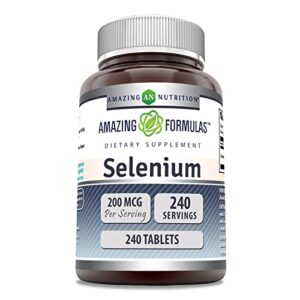 amazing formulas selenium 200 mcg 240 tablets supplement | non-gmo | gluten free | made in usa