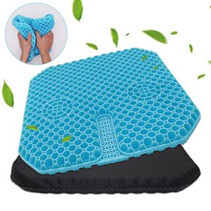 KR Large Gel Seat Cushion, Cooling seat Cushion, Absorbs Pressure Points, Blue Seat Cushion, Wheelchair Cushions, Gel Cushion for Office Chair Home Car seat Cushion, with 1 Non-Slip Cover