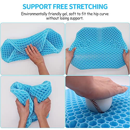 KR Large Gel Seat Cushion, Cooling seat Cushion, Absorbs Pressure Points, Blue Seat Cushion, Wheelchair Cushions, Gel Cushion for Office Chair Home Car seat Cushion, with 1 Non-Slip Cover