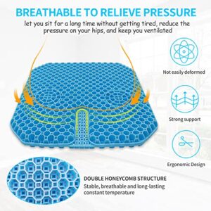 KR Large Gel Seat Cushion, Cooling seat Cushion, Absorbs Pressure Points, Blue Seat Cushion, Wheelchair Cushions, Gel Cushion for Office Chair Home Car seat Cushion, with 1 Non-Slip Cover