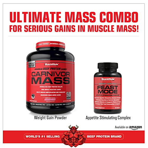 MuscleMeds Carnivor Mass Anabolic Beef Protein Gainer, Strawberry, 6 Pound