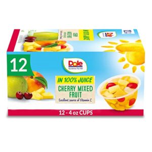 dole fruit bowls cherry mixed fruit in 100% juice, back to school, gluten free healthy snack, 4oz, 12 total cups