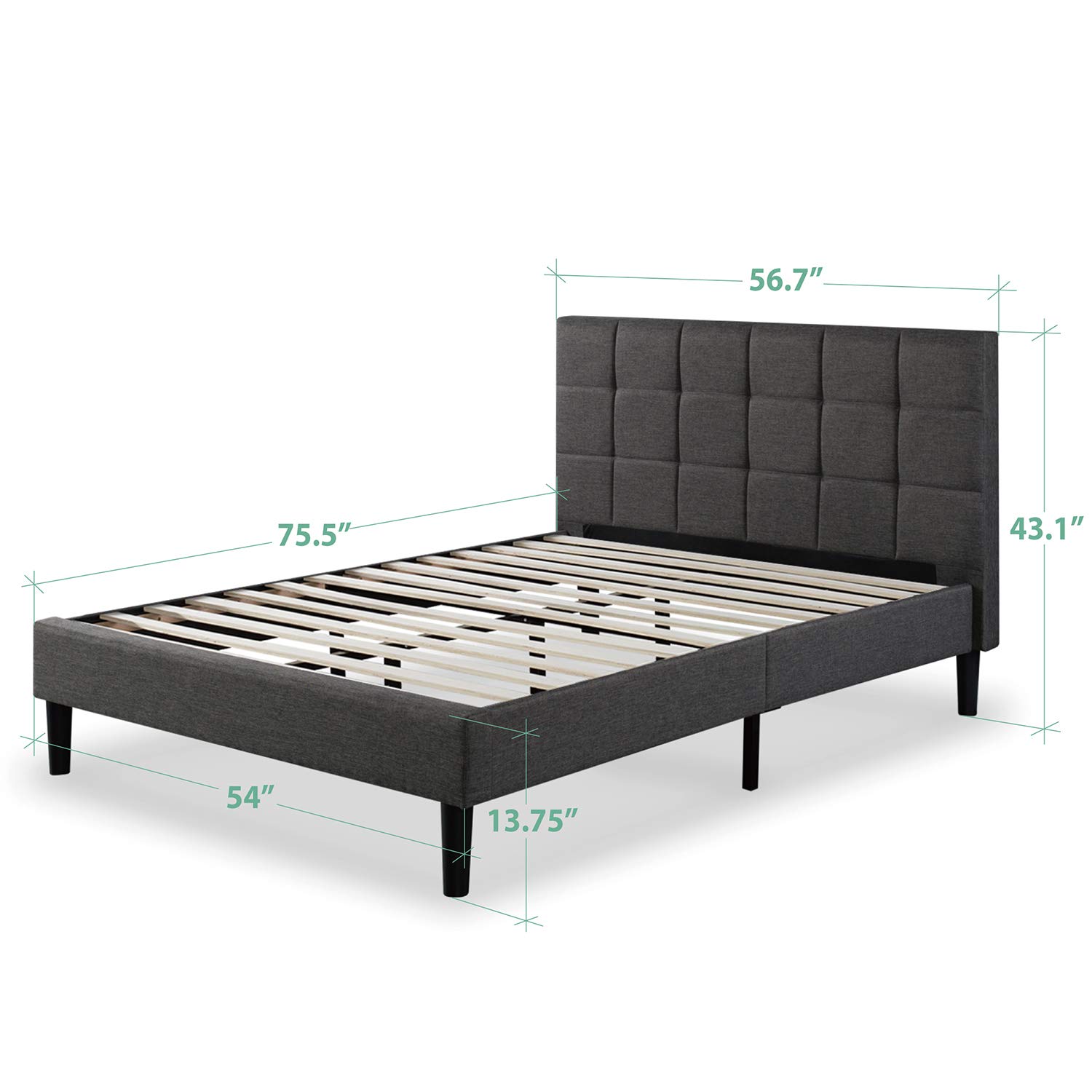ZINUS Lottie Upholstered Platform Bed Frame / Mattress Foundation / Wood Slat Support / No Box Spring Needed / Easy Assembly, Grey, Full