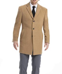calvin klein men's slim fit wool blend overcoat jacket, camel, 50l
