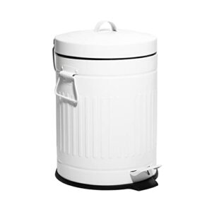 bino round step trash can | home or office bathroom trash cans with lids | kitchen garbage can with non-slip stepper | stainless steel small trash can with lid | matte white (1.3 gallon/5 liter)