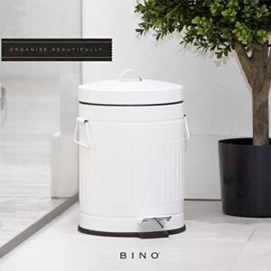 BINO Round Step Trash Can | Home or Office Bathroom Trash Cans with Lids | Kitchen Garbage Can with Non-Slip Stepper | Stainless Steel Small Trash Can with Lid | Matte White (1.3 Gallon/5 Liter)