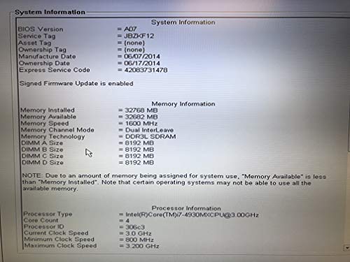 Dell Precision Mobile Workstation M6800 Core i7 Extreme Edition 4940MX 4GHz Quad-Core 32GB RAM 512 GB SSD Microsoft Windows 7 463-5905