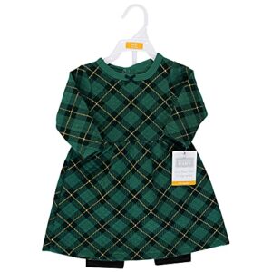 Hudson Baby Infant and Toddler Girl Quilted Cotton Dress and Leggings, Forest Green Plaid, 5 Toddler