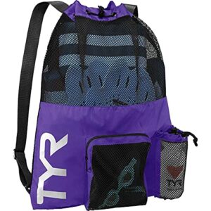 tyr big mesh mummy backpack for wet swimming, gym, and workout gear