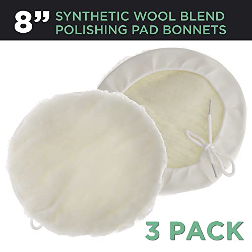 TCP Global 8" Synthetic Wool Blend Polishing Pad Bonnets (Pack of 3)