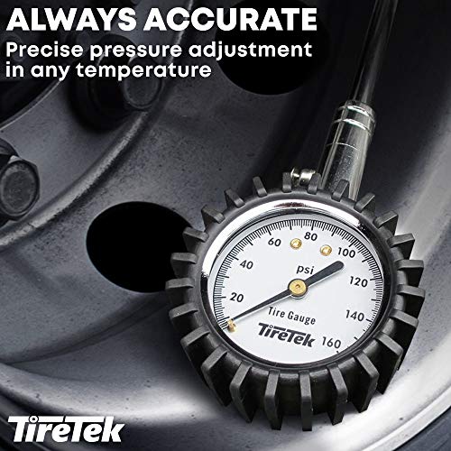 TireTek Tire Pressure Gauge (160 PSI) for Truck, Semi Truck, ATV, RV & Motorhome - Dual Head Tire Gauge Pressure Reader for Dually Tires, Heavy Duty ANSI Air Pressure Gauge, Semi Truck Accessories