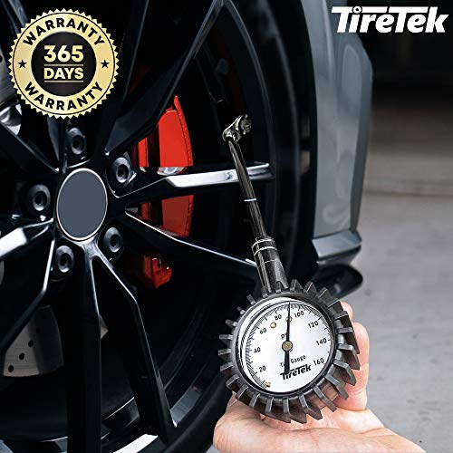 TireTek Tire Pressure Gauge (160 PSI) for Truck, Semi Truck, ATV, RV & Motorhome - Dual Head Tire Gauge Pressure Reader for Dually Tires, Heavy Duty ANSI Air Pressure Gauge, Semi Truck Accessories