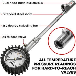 TireTek Tire Pressure Gauge (160 PSI) for Truck, Semi Truck, ATV, RV & Motorhome - Dual Head Tire Gauge Pressure Reader for Dually Tires, Heavy Duty ANSI Air Pressure Gauge, Semi Truck Accessories