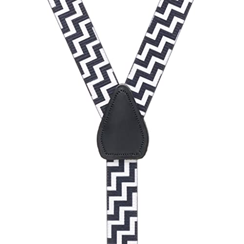Suspender Store Black & White Zig Zag Suspenders - 1 Inch Y-Back 42" for 5'0" to 5'9" tall