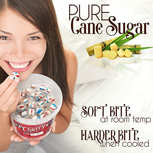 Stewart Old Fashioned Cherry Flavored Pure Sugar Candy Puff Balls - Individually Wrapped Candy Snack, Fat-Free, Cholesterol-Free, Gluten-Free, Made in the USA - 27oz Tub