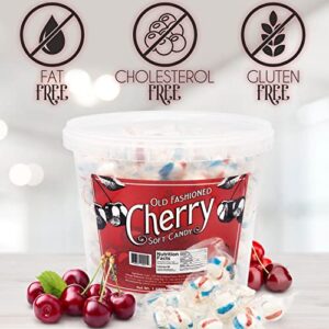 Stewart Old Fashioned Cherry Flavored Pure Sugar Candy Puff Balls - Individually Wrapped Candy Snack, Fat-Free, Cholesterol-Free, Gluten-Free, Made in the USA - 27oz Tub