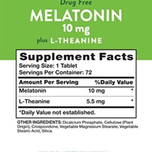 Nature's Truth Maximum Strength Melatonin 10 mg Plus L-Theanine Capsules, 72 Count