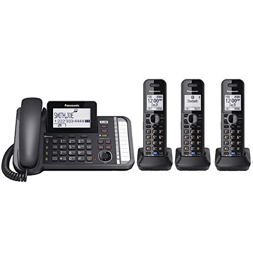 Panasonic KX-TG9582B + 1 KX-TGA950B 2-Line DECT 6.0 System 3-Way Conferencing Talking Caller ID Noise Reduction Corded/Cordless Combination Telephone