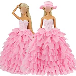 barwa princess evening party clothes wears dress outfit set for 11.5 inch doll with hat (pink wedding dress)