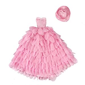 BARWA Princess Evening Party Clothes Wears Dress Outfit Set for 11.5 inch Doll with Hat (Pink Wedding Dress)