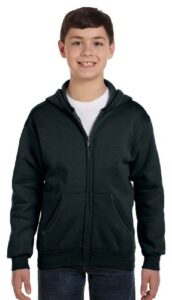 hanes boys' ecosmart full zip hooded jacket, black, x-large