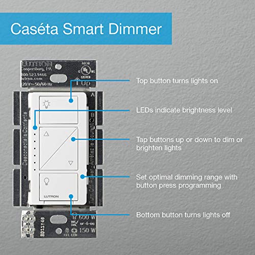 Lutron Caseta Deluxe Smart Dimmer Switch (2 Count) Kit with Caseta Smart Hub | Works with Alexa, Apple Home, Ring, Google Assistant | P-BDG-PKG2W | White