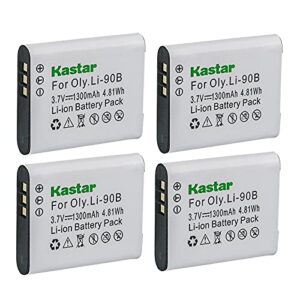 kastar battery (4-pack) for olympus li-90b, li-92b, uc-90 work with olympus sh-1, sh-50 ihs, sh-60, sp-100, sp-100ee, tough tg-1 ihs, tough tg-2 ihs, tough tg-3, xz-2 ihs cameras