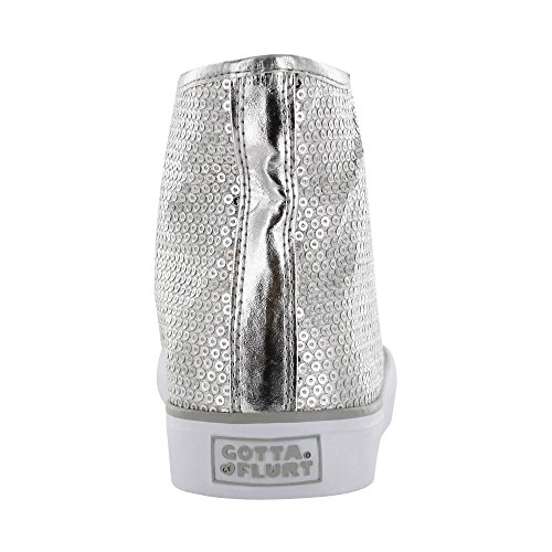 GOTTA FLURT Women's Disco II Sequin Glitter Fashion High Top Dance Sneakers Silver