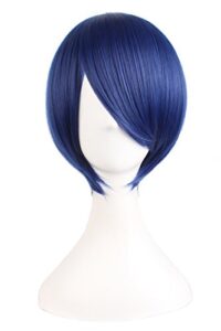 mapofbeauty 12 inches/30 cm short straight cosplay costume wig party wig (mixed blue)