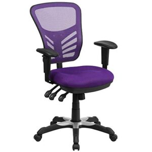 Flash Furniture Nicholas Mid-Back Purple Mesh Multifunction Executive Swivel Ergonomic Office Chair with Adjustable Arms