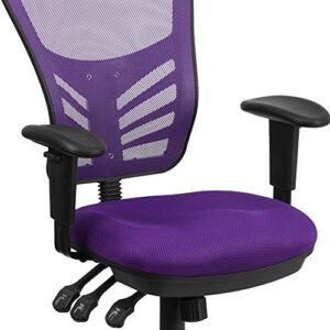 Flash Furniture Nicholas Mid-Back Purple Mesh Multifunction Executive Swivel Ergonomic Office Chair with Adjustable Arms