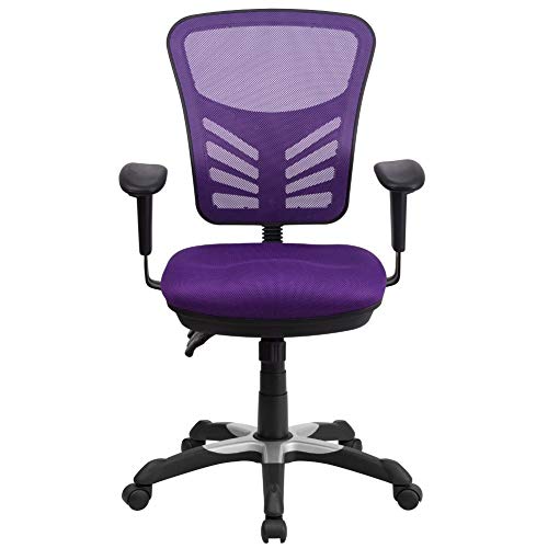 Flash Furniture Nicholas Mid-Back Purple Mesh Multifunction Executive Swivel Ergonomic Office Chair with Adjustable Arms