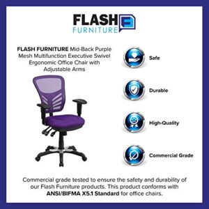 Flash Furniture Nicholas Mid-Back Purple Mesh Multifunction Executive Swivel Ergonomic Office Chair with Adjustable Arms