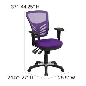 Flash Furniture Nicholas Mid-Back Purple Mesh Multifunction Executive Swivel Ergonomic Office Chair with Adjustable Arms