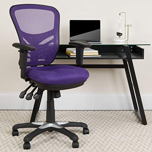 Flash Furniture Nicholas Mid-Back Purple Mesh Multifunction Executive Swivel Ergonomic Office Chair with Adjustable Arms