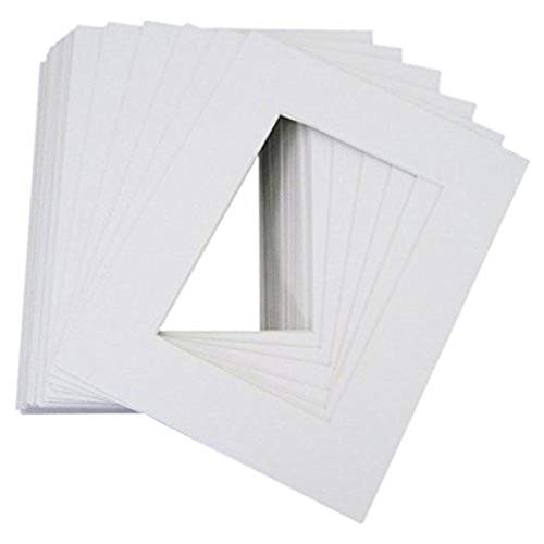 Pack of 25 8x10 WHITE Picture Mats Mattes with White Core Bevel Cut for 5x7 Photo + Backing + Bags