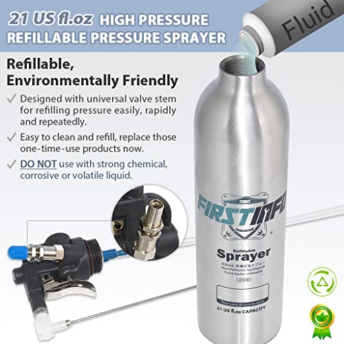 FIRSTINFO A1638 Patented Max. Pressure 140psi / 620ml Thickened Aluminum Canister Refillable High Pressure Aerosol Spray Can/Pneumatic Compressed Air Sprayer
