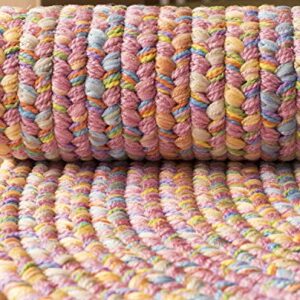 Super Area Rugs Braided Rug for Kids Room - Nursery Rug - Classroom Rug - Made in USA - Washable Rug for Playroom - Hipster, Pink Multi, 4' X 6' Oval