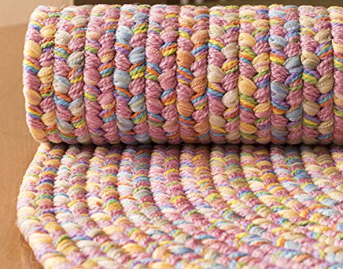 Super Area Rugs Braided Rug for Kids Room - Nursery Rug - Classroom Rug - Made in USA - Washable Rug for Playroom - Hipster, Pink Multi, 4' X 6' Oval