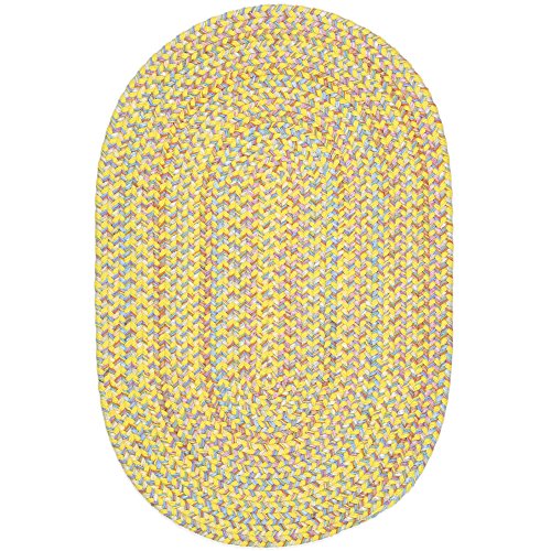 Super Area Rugs Braided Rug for Kids Room - Nursery Rug - Classroom Rug - Made in USA - Washable Rug for Playroom - Hipster, Yellow Multi, 4' X 6' Oval