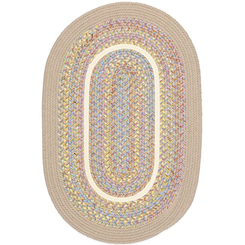 Super Area Rugs Juvi Braided Rug Solid Border Playful Nursery Carpet, Sand Beige Banded 4' X 6' Oval