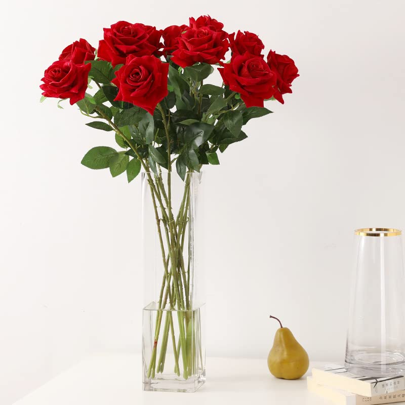 LG LOUIS GARDEN Red Rose Artificial Flowers, Beauty and The Beast Rose Kit, Single Red Rose for Mother's Day Home Decor Centerpieces Party Wedding Anniversary Decorations