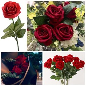 LG LOUIS GARDEN Red Rose Artificial Flowers, Beauty and The Beast Rose Kit, Single Red Rose for Mother's Day Home Decor Centerpieces Party Wedding Anniversary Decorations