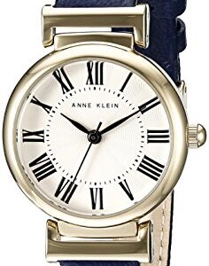 Anne Klein Women's AK/2246CRNV Gold-Tone and Navy Blue Leather Strap Watch