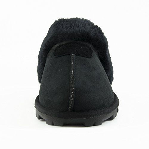 CLPP'LI Womens Slip on Faux Fur Warm Winter Mules Fluffy Suede Comfy Slippers-Black-8
