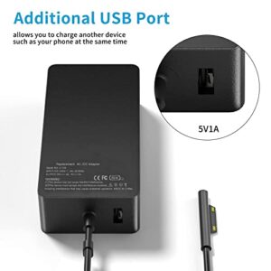 Surface Laptop Charger 65W,for Surface Pro 3 Pro 4 Pro 5 Pro 6 Pro 7 Pro X Surface Go 1 2 Surface Laptop 1 2 3 Surface Book with Wall Plug and Power Cord