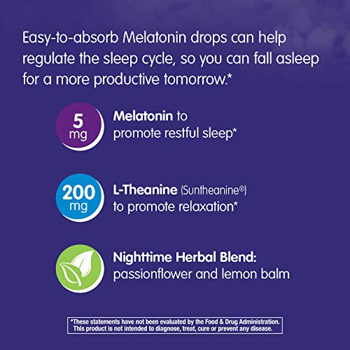 Nature's Way Sleep Tonight Melatonin Drops with L-Theanine, Non-Habit Forming Support*, 2 Oz, Cherry Flavor
