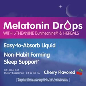 Nature's Way Sleep Tonight Melatonin Drops with L-Theanine, Non-Habit Forming Support*, 2 Oz, Cherry Flavor