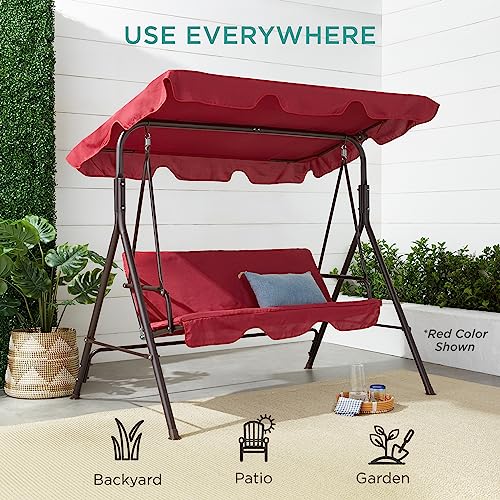 Best Choice Products 2-Person Outdoor Patio Swing Chair, Hanging Glider Porch Bench for Garden, Poolside, Backyard w/Convertible Canopy, Adjustable Shade, Removable Cushions - Beige